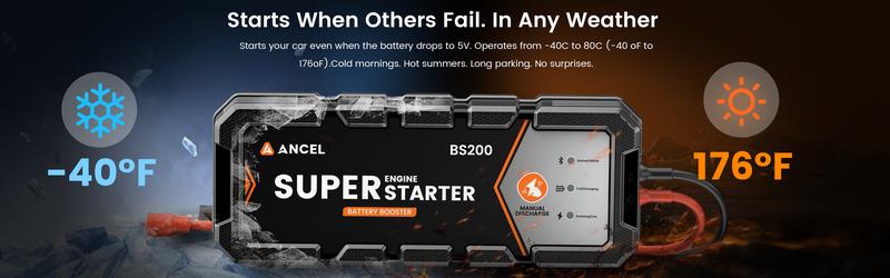 ANCEL BS200 700A Super Jump Starter with App Battery Check for 12V Cars & SUVs (Gas ≤3.0L / Diesel ≤2.5T) ANCEL BS200 700A Super Jump Starter with App Battery Check for 12V Cars & SUVs (Gas ≤3.0L / Diesel ≤2.5T)