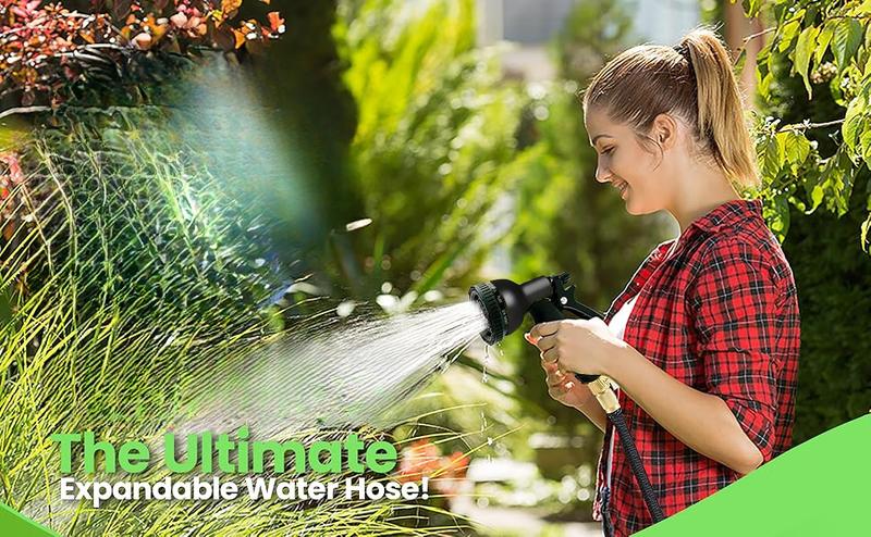 Heavy Duty Superior Strength，Expandable Garden Hose,4 -Layer durable collapsible Latex Core,Extra Strong Brass Connectors ,lightweight flexible water hose