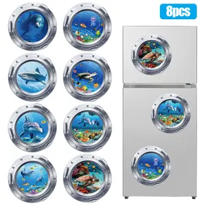 8Pcs 3D Ocean Theme Animal Stickers - Self Adhesive Marine Animal Wall Decals,Removable Fish Turtle Patterns Room Decor,Gift for Aquarium Home Decoration