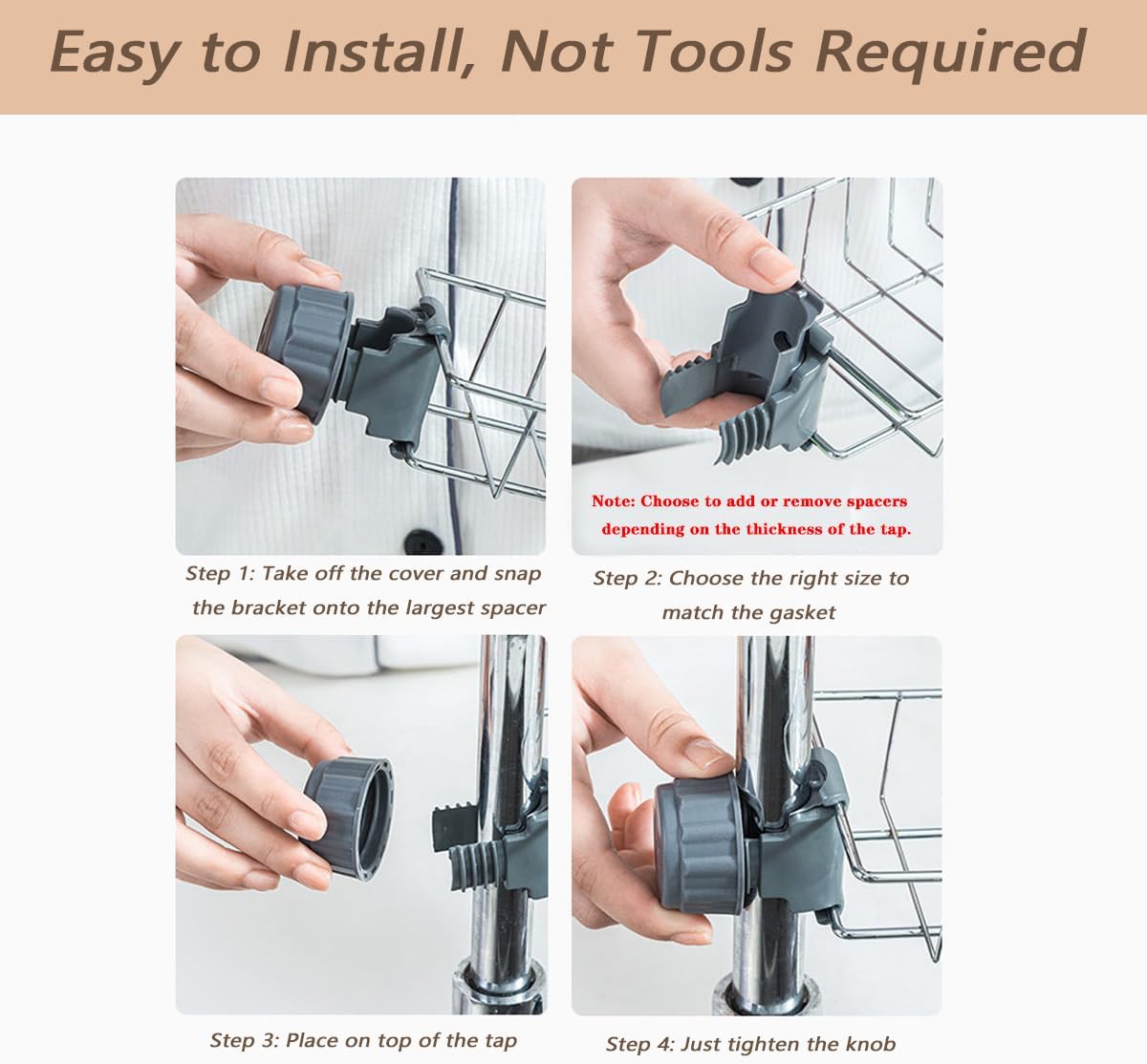 Kitchen Sink Caddy Organizer Over Faucet Sponge Holder, Stainless Steel Heavy Duty Thickening Hanging Faucet Drain Rack for Scrubbers, Soap, Bathroom, Detachable No Suction Cup or Magnet