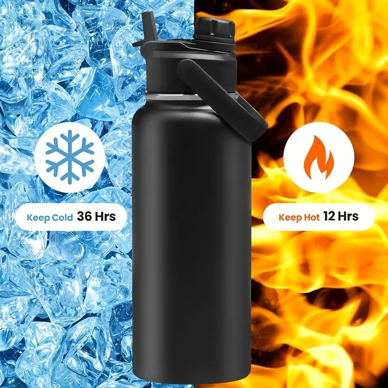 32 oz Vacuum Insulated Water Bottle, Dual-Layer Design, Leak-Proof Lid & Ergonomic Handle, Matte Finish, Ideal for Hot/Cold Drinks
