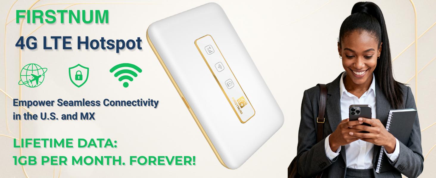 FIRSTNUM M5 Global eSIM Hotspot Auto-Switch AT&T/T-Mobile/Verizon 150Mbps 4G LTE FCC Certified Pocket-Sized for Airport RV Tinder Date Rescue Free 1GB Data Every month