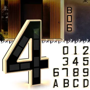 Solar Lighted House Numbers 9 Inch or 5 inch Waterproof LED Address Signs for Outside Modern House Numbers with Large Personalization Options,Decorate your door number, DIY personalisation.Modern Farmhouse Illuminated Sign Light Two Size Options
