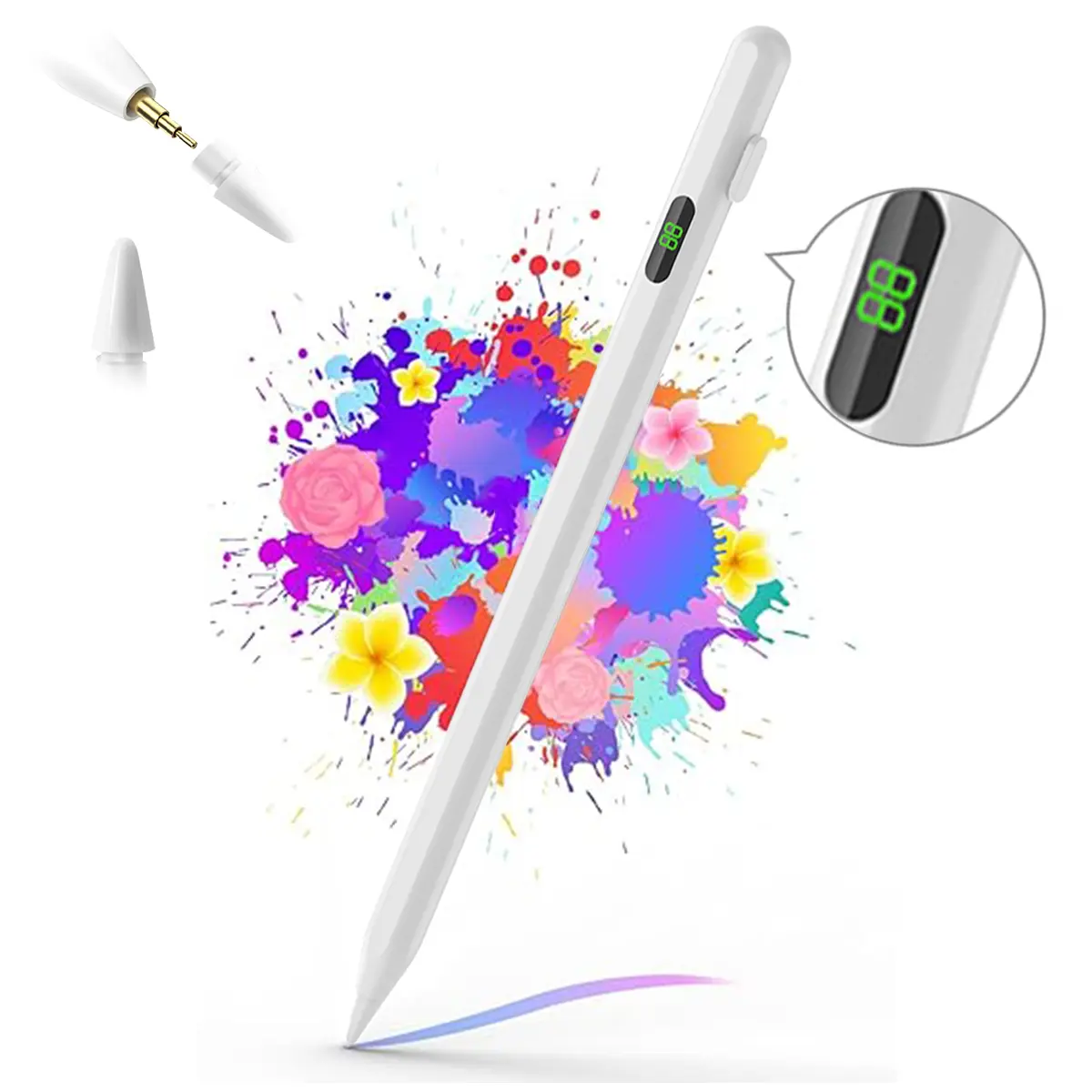 Stylus Pen for iPad 2018-2025, USB-C Fast Charging Pencil with LED Power Display Tilt Sensitivity for Apple iPad A16/11/10/9/8/7/6, Air 7/6/5/4/3/M3/M2, Pro 13"/12.9"/11"/M4, Mini 7/6/5, For Android