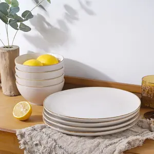 ONE of ONE Plates and Bowls Sets for 4, 12 Pieces Stoneware Dinnerware Sets, Dishes Set, Reactive Glaze Dishware Sets, Dishwasher & Microwave Safe, Tempus Series