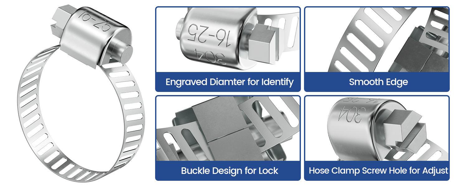 110 PCS Hose Clamps Stainless Steel Assortment Kit 1/4''–1-1/2'' Adjustable For Fuel Line Plumbing Automotive Mechanical Applications FathersDayGift
