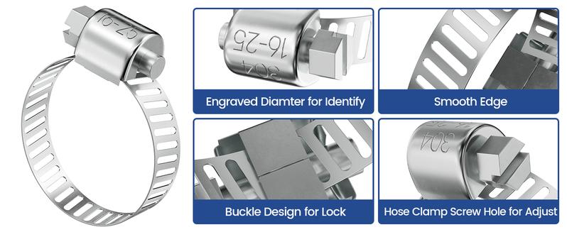 110 PCS Hose Clamps Stainless Steel Assortment Kit 1/4''–1-1/2'' Adjustable For Fuel Line Plumbing Automotive Mechanical Applications FathersDayGift