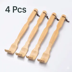 4-Pack Bamboo Back Scratcher 17” Long Handle – Wooden Back Scratcher for Men & Women – Strong Sturdy Itch Relief Self Massager – Funny Gift for Seniors, Elderly, Christmas & Easter Basket