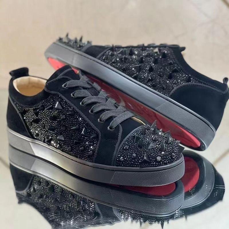Men's Casual Sports Shoes with Rhinestones Fashionable Couple Style Luxurious Comfortable Red Soled Sneakers for Stylish Wear