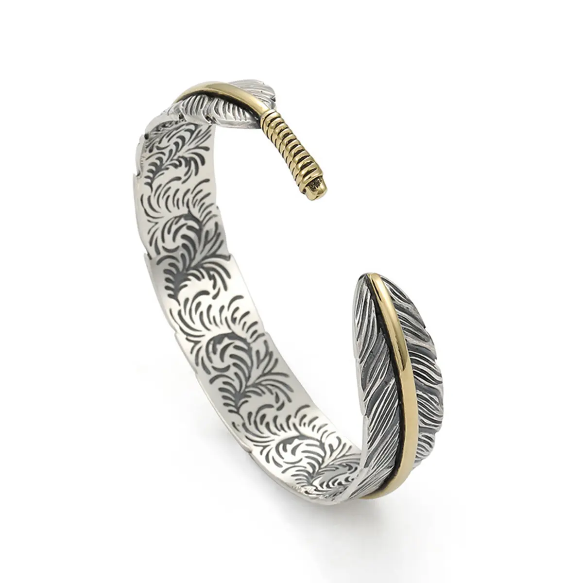 Vintage Feather Cuff Bracelet for Men, Adjustable Open Bangle, Trendy & Stackable Men's Accessories, Ideal Mens Gift, Stackable Bracelets, Adjustable Cuff, Trendy Stack Bangle, Exquisite Bracelet