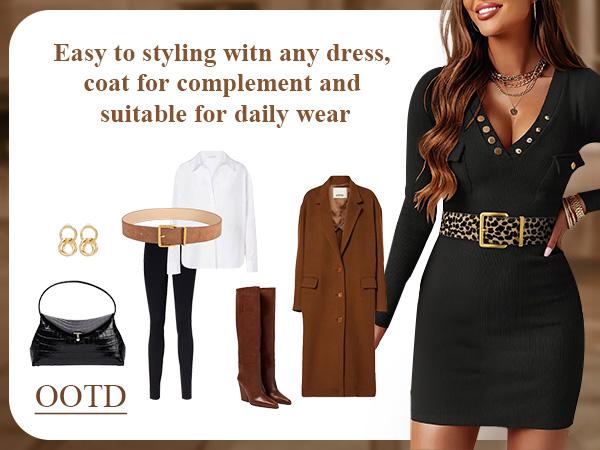 JASGOOD Women Wide Chunky Belt for Dresses Fashion Thick Suede Belt with Gold Buckle