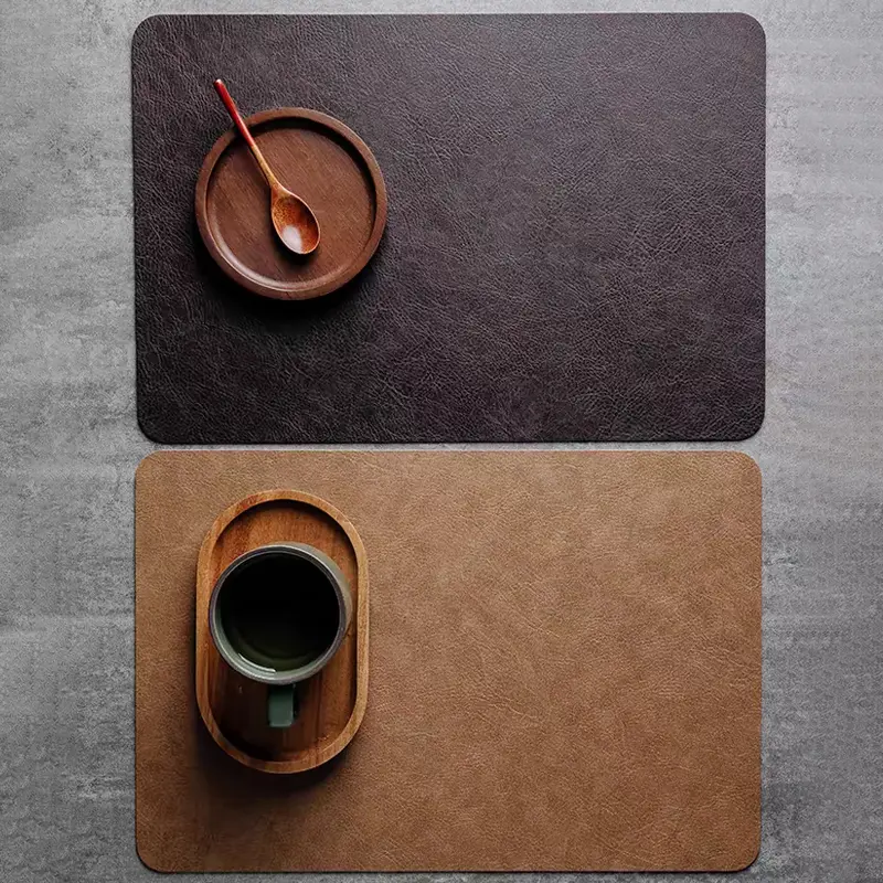 Rectangular Faux Leather Placemats Set of 4 - Vinyl Placemats Wipeable Waterproof Oil-Proof Place Mats Heat Resistant Reversible Table Mats for Dining, Kitchen, Outdoor, Kitchen Decorative Placemat, 12 x 17 Inch