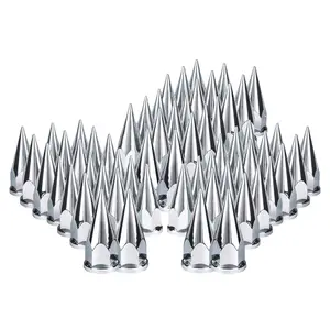 TORQUE 60 pcs of 33mm Chrome Spike Screw-on Lug Nut Covers for Volvo & International & Peterbilt & Kenworth & Mack & Freightliner (Cascadia, Columbia, M2, FLD) Semi Trucks (6 x TR10570)