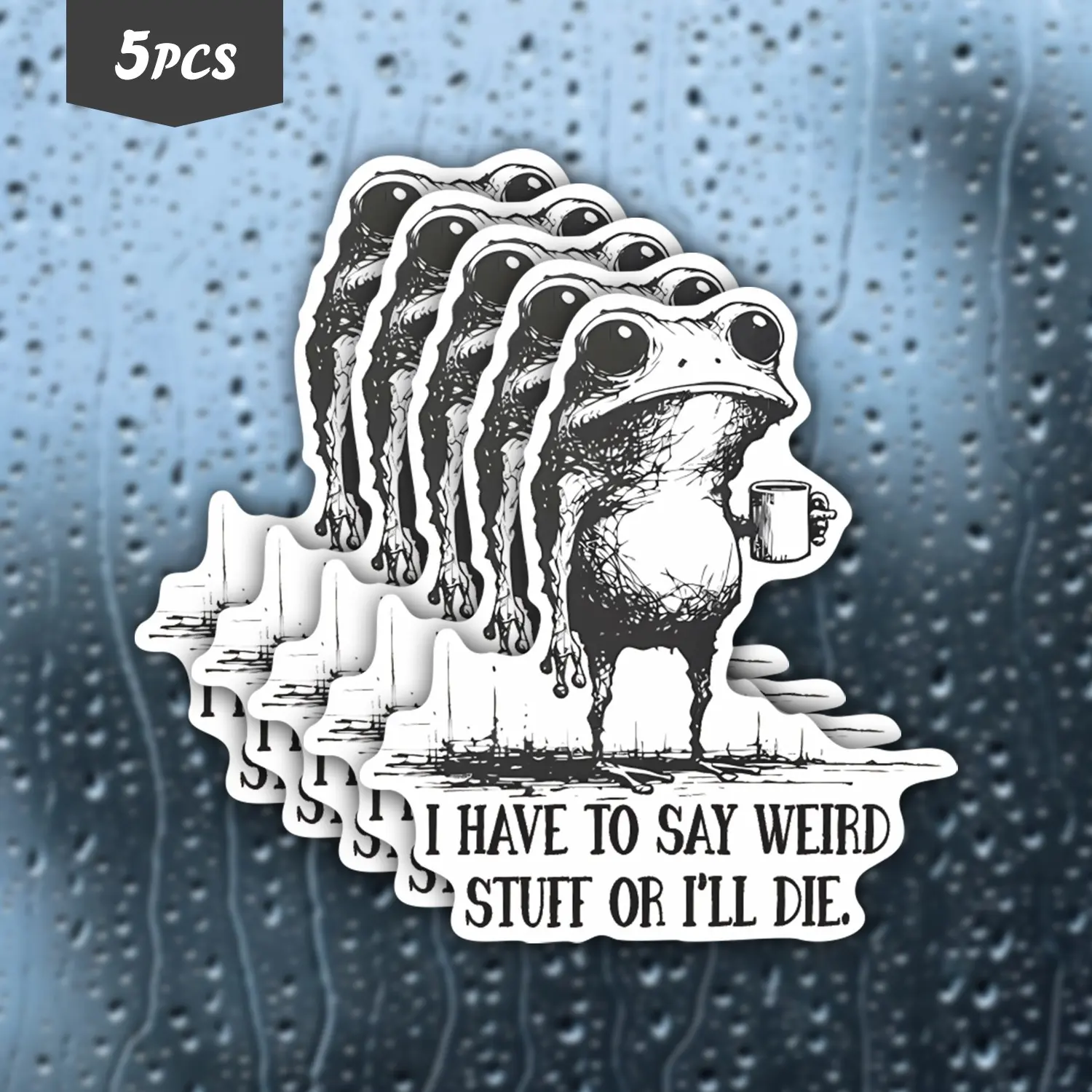 5Pcs "Weird Stuff" Sketchy Frog Waterproof Vinyl Sticker, Self-Adhesive Decal, Suitable For Water Bottles, Laptops, Cars, Tablets, Ideal For Quirky Humor Fans, Frog Lovers And Edgy Meme Enthusiasts