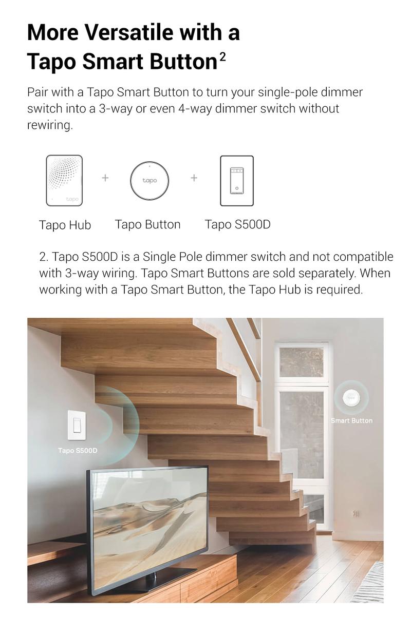 Tapo S500D (4-Pack) – Smart Dimmer Switch | Single Pole | Neutral Wire Required | 2.4 GHz Wi-Fi | Compatible with Alexa & Google Home | UL Certified | No Hub Needed | White