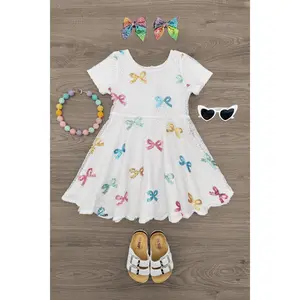 White Pastel Bow Sequin Dress