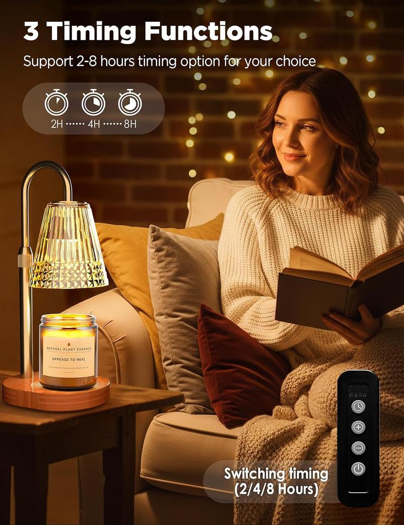 Limited Luxury Wax Warmer Lamp! Dimmable Aromatherapy Candle Lamp, Retro Glass Shade, Bedroom Ambient Sleep Aid Lamp，House Warming Gifts New Home,Gifts for Women, Golden Glass Shade, Wood Base