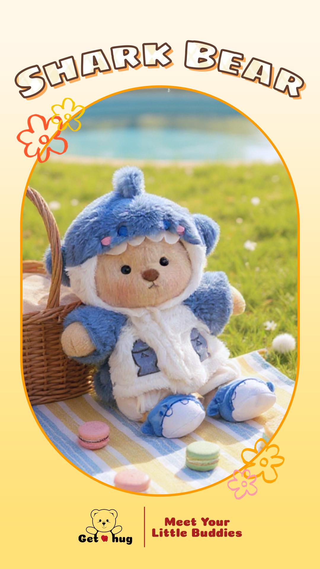 Shark Teddy Bear | Getahug Handmade Jointed Plush with Changeable Poses, Cuddly Stuffed Animal Gift for Collectors & Lovers, cozyvibes Huggable Collectible