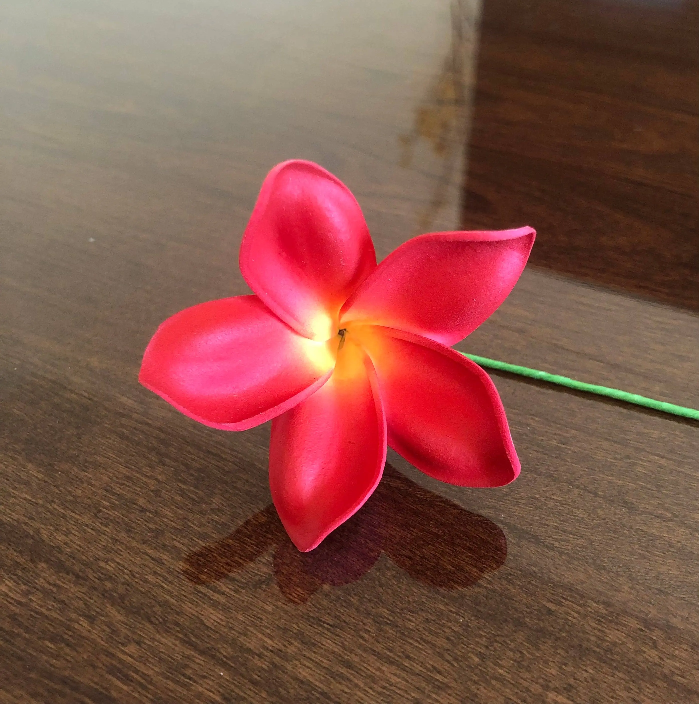 Plumeria Foam Flower with Stem Red 2.25"