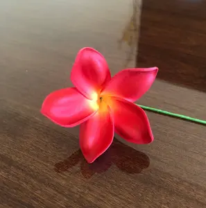 Plumeria Foam Flower with Stem Red 2.25"