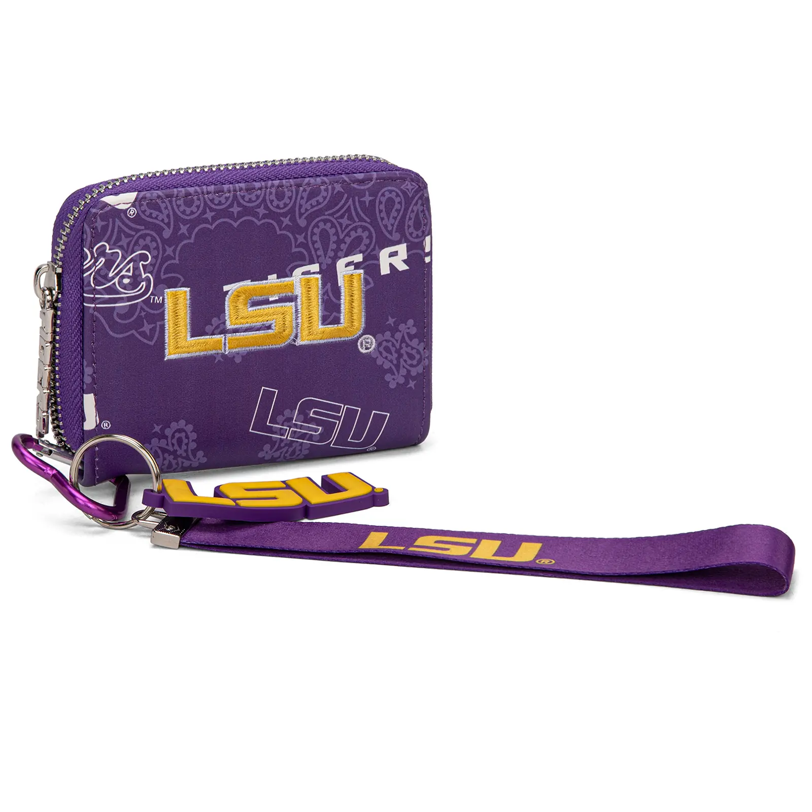 NCAA Small Wallet for Women, Paisley Faux Leather Zip-Around Card Slot Wallet with Team Logo for Game Day, Credit Cards Holder, Zipper Purse, Multiple Slots, Athletic Events 012, Football Fashion, Detachable Lanyard & Charm, Ladies Wallet