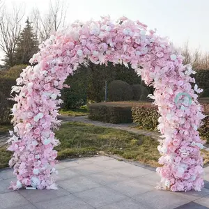 8.53*8.53ft Foam Base Backing Artificial Pink Flower Arch Wedding Backdrop Flower Archway Party Decor With Stand