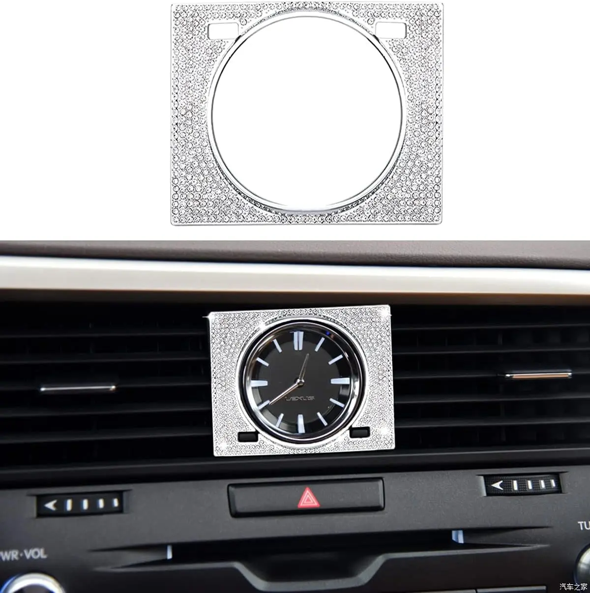 Silver Crystal Bling Rectangular Clock Frame Cover Sticker - Art-Infused, Easy-Install Car Interior Decal with Letter Accents for Lexus RX 350/450h Luxury Enhancement Accessory