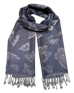 Jean Blue & Gray Reversible Butterfly Rave Pashmina