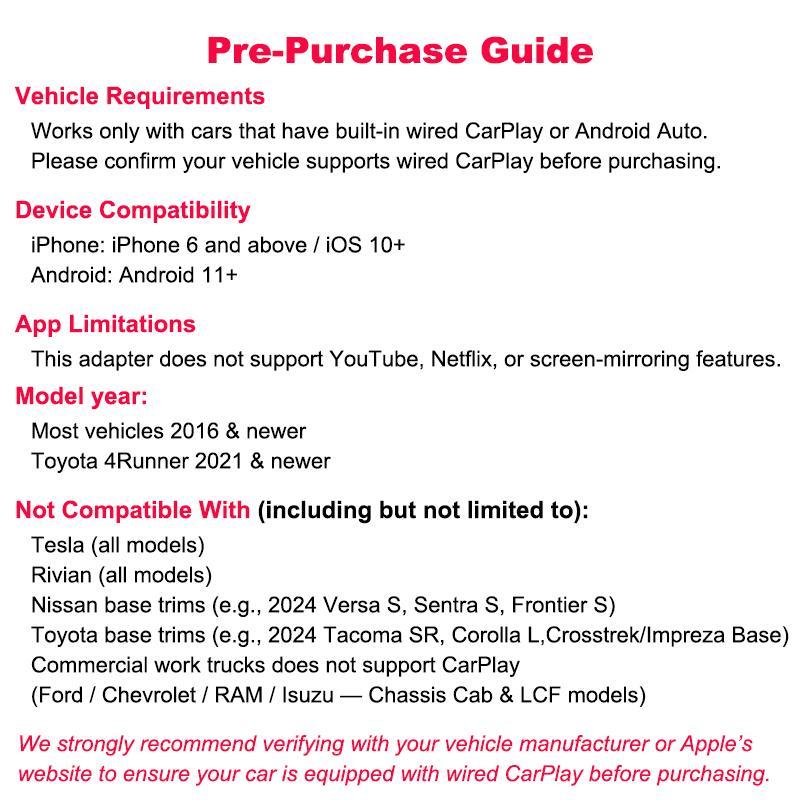 2026 Upgraded Wireless CarPlay Adapter – Fast Connection, No Latency, Supports Hands-Free Calls,  Effortlessly Converts Wired to Wireless CarPlay Adapter, Compatible with iPhone iOS 10+ & Android Auto