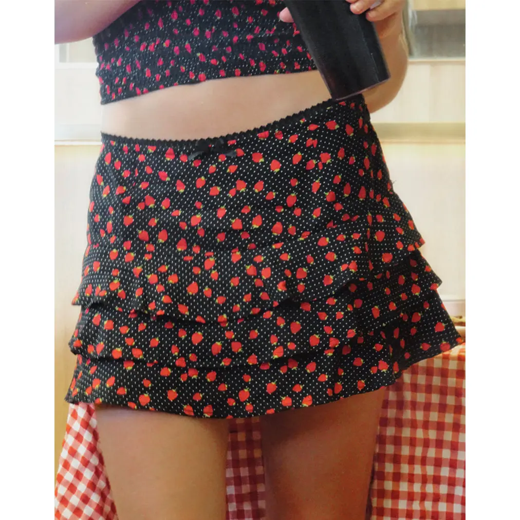 Camigi Mini Skirt in Strawberry Polka Black