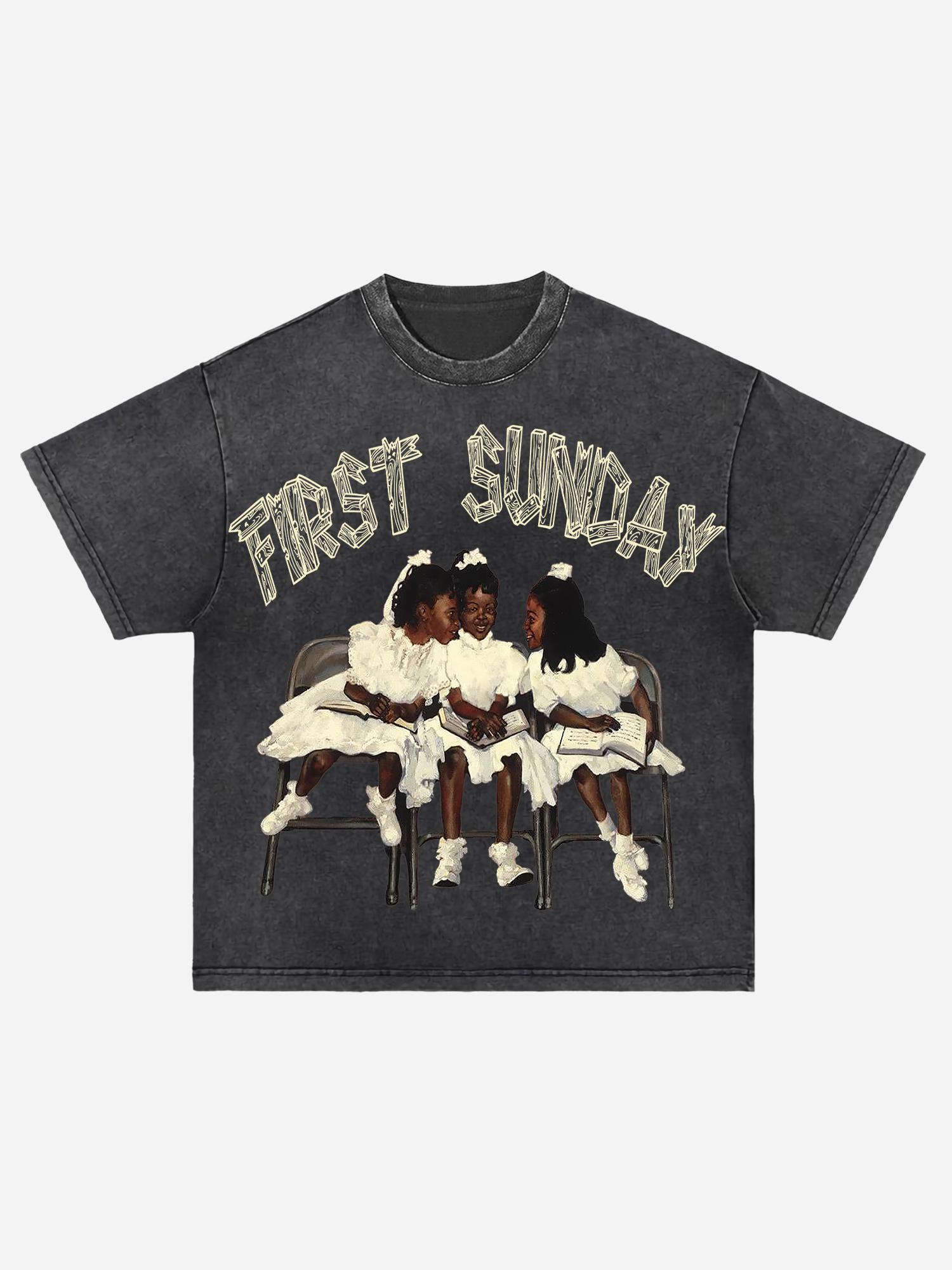 Sopula Studio Men's Streetwear First Sunday Old-color washed cotton Comfortable and stylish round-neck short-sleeved Tshirt