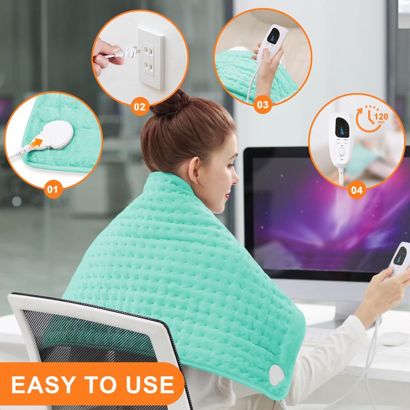 Light green Heating pad, 33  x 17 inches, 24  x 12 inches, with 6 temperature levels and 4 time settings, portable, heated back, neck, shoulders, and legs, machine washable, perfect holiday gift for men and women, Christmas gift