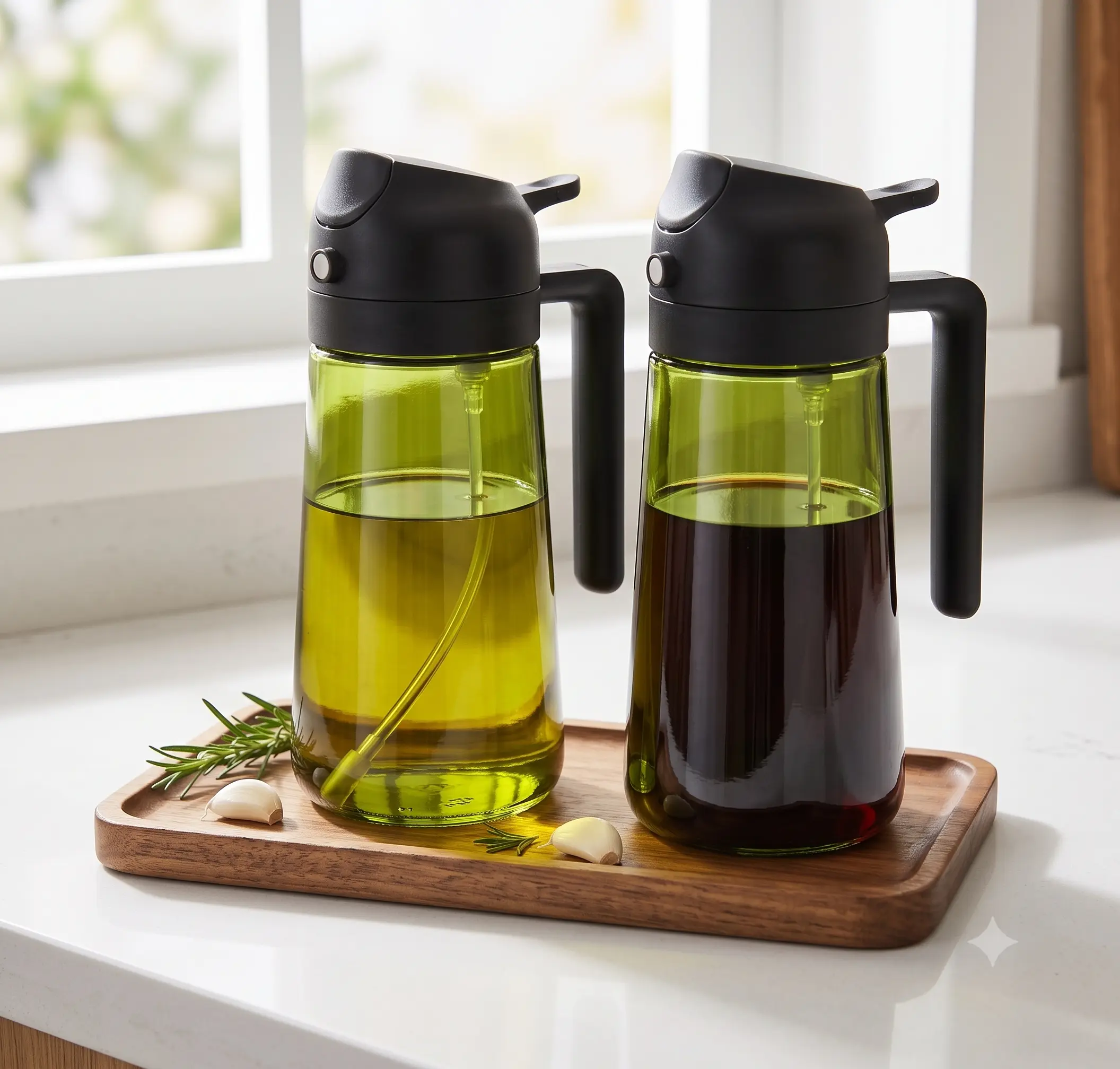 Dark Oil Sprayer 2-in-1 Glass Olive Oil Sprayer & Pourer Bottle, 16oz/470ml Light-Blocking Food-Grade Dispenser with Black Cap, Mesh Filter, Precise Control Mister for Air Fryer, BBQ (Kitchen Utensils & Gadgets) prayer cooking