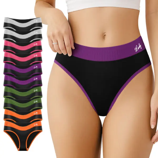 5/10-Piece Mid-Waist Butt-Lifting Women's Briefs - Color-Blocked, High Elasticity, Breathable Underpants , Soft and Comfortable Fabric, Stylish Panties in Multiple Colors, Womenswear Sizes S-XXL