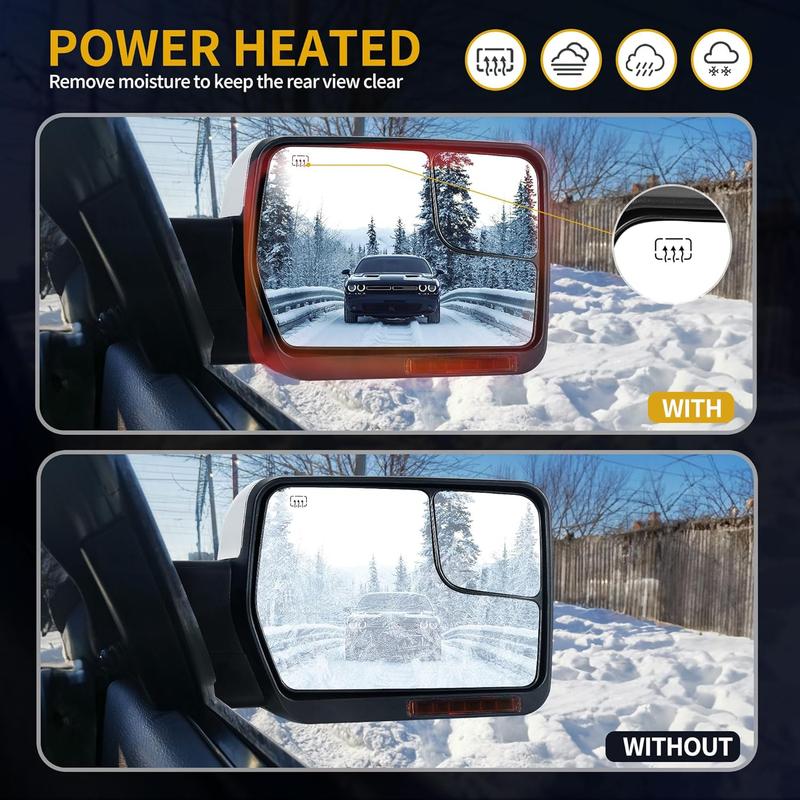 YITAMOTOR Power Heated Driver & Passenger Side Mirrors Car Accessories for 2007-2013 Ford F150 - Chrome Finish, Puddle Light Turn Signal, Enhanced Visibility