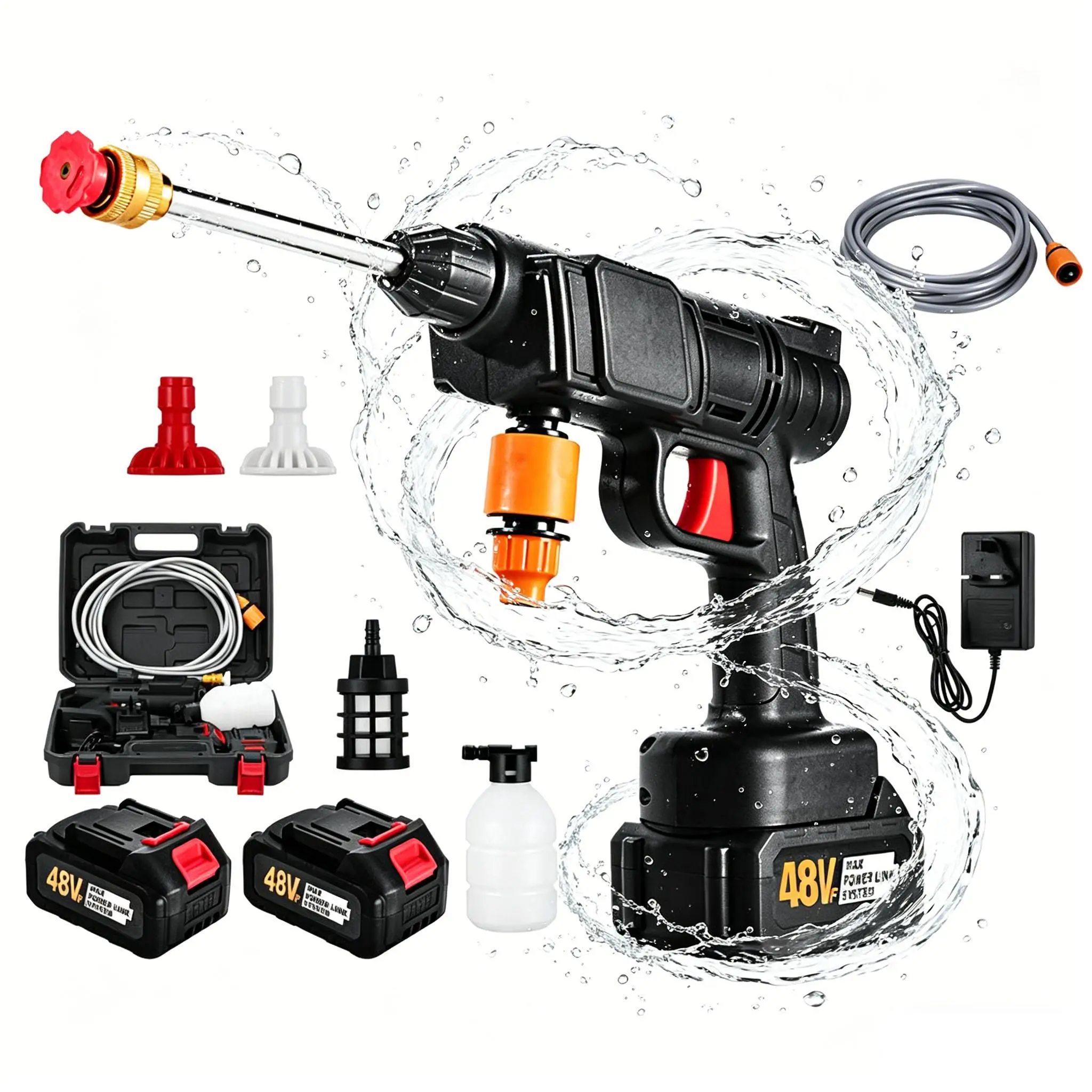 Portable Cordless Pressure Washer, Wireless Electric Car Wash Gun with Replacement Nozzles, Multifunctional Low-Maintenance Cleaning Tool for Efficient Vehicle Cleaning (Ideal for Car Owners)