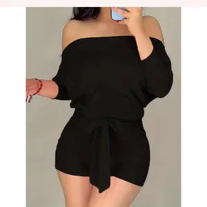 Off Shoulder Tie Front Romper, Casual Romper Jumpsuit For Spring & Summer, Women's Clothing  Peng