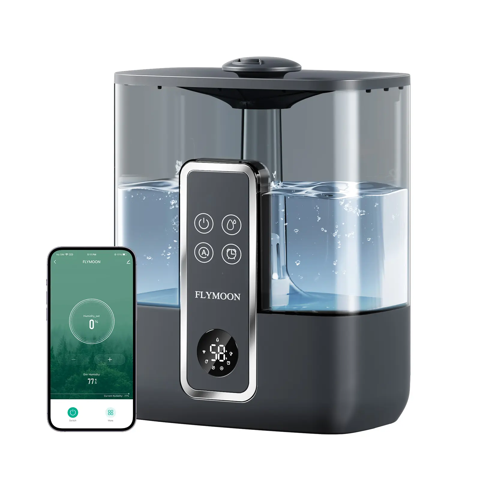Smart Humidifiers for Bedroom Large Room Home, 5L Mist Top Fill Humidifier, 50 Hour Runtime,Quiet Ultrasonic Auto Mode,Smart App Control, for Nursery,House,Plants