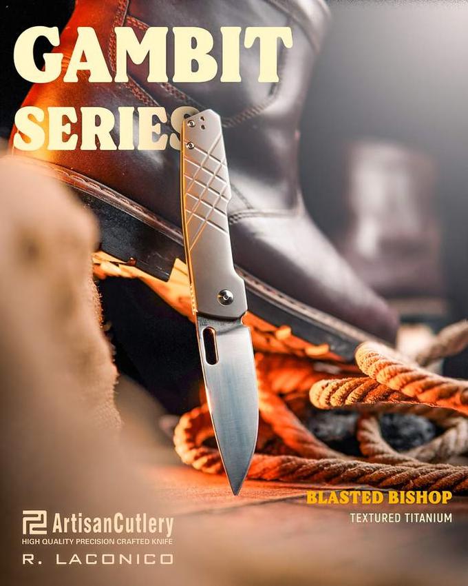 Artisan Cutlery Gambit Pocket Folding Knife with CPM S90V Steel Blade and Titanium Handle Design By Ray Laconico