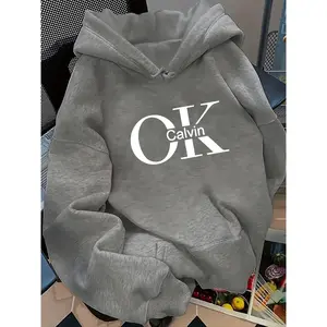 Women's Casual Fashion Loose Letter Front Print Hoodie Classic Pullover, Fitted Long Sleeve Pullover for Fall & Winter, Comfortable Daily Wear