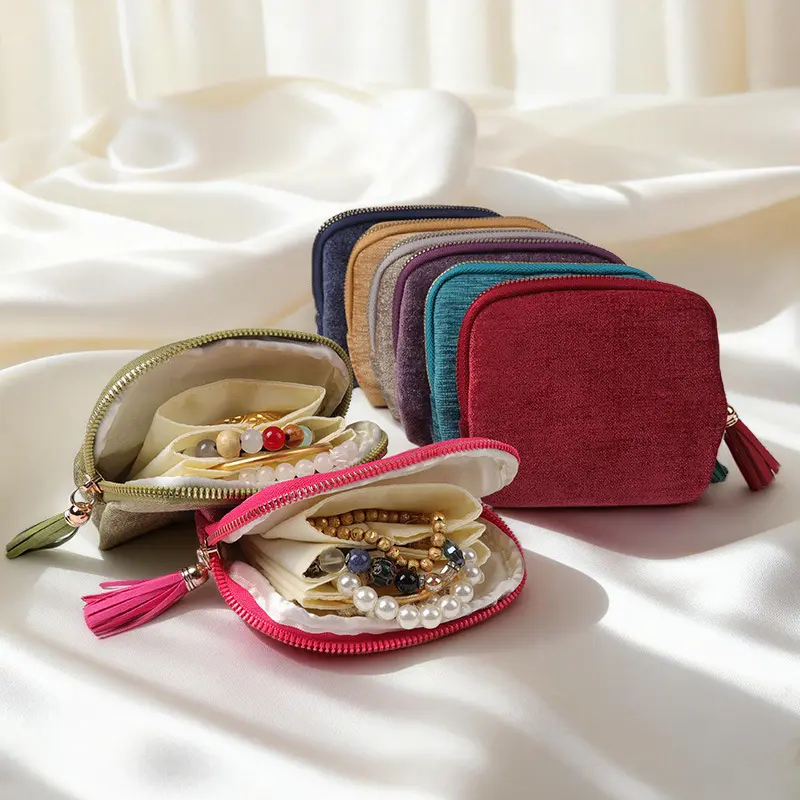 Travel Jewelry Organizer Pouch, Portable Jewelry Storage Pocket Case with 5 Compartments & Tassel Zipper for Rings, Bracelets, Necklaces, Earrings, Gift for Her travelessentials