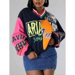 Women's Colorblock Letter Print Drop Shoulder Pullover, Fashion Casual V Neck Long Sleeve Sweatshirt for Daily Outdoor Wear, Women Fall & Winter Clothes