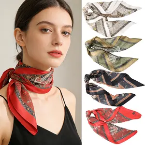 Female 4-Piece Polyester Print Scarf Set, 27.5” Square Silk-Like Scarves for Daily Use – Neck Wrap, Hair Bandana, Sleeping Head Wrap, Fashion Kerchief for Women,summervibes