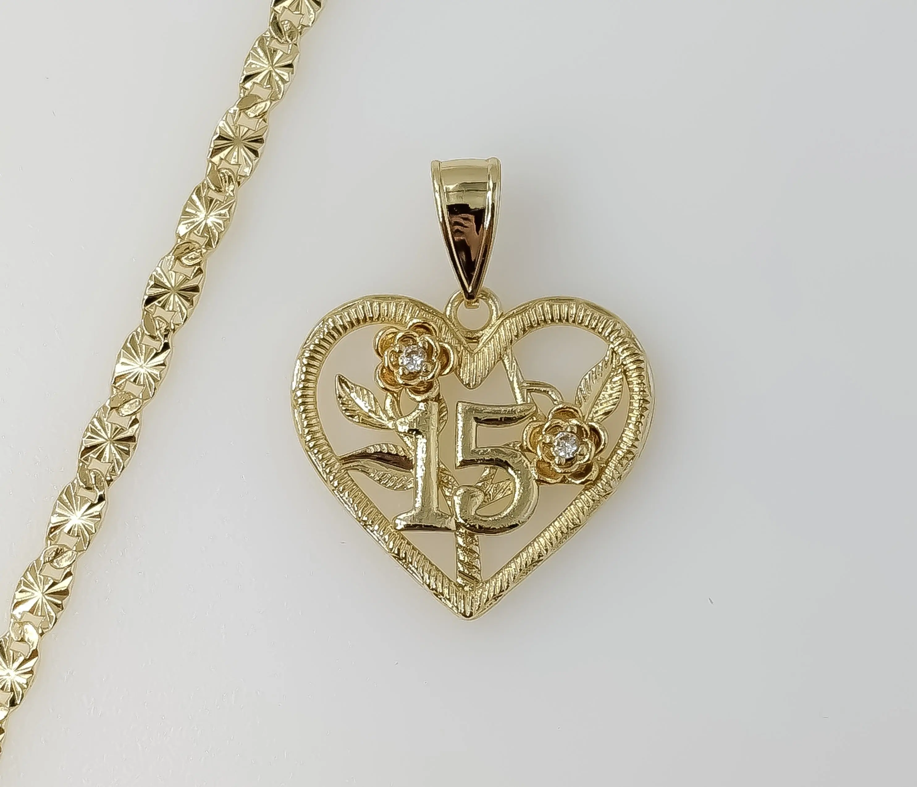 Plated Heart "My 15" Quince 4mm Star Chain Necklace