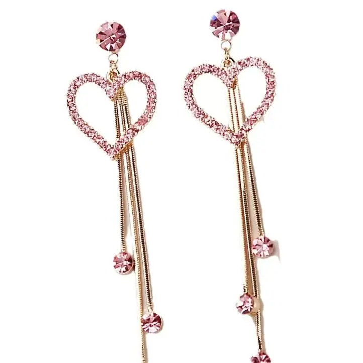 LisiZen Cross-Border Hot Valentine's Day Love Shining Zircon Long Tassel Earrings Exquisite Japanese and Korean Fashion Versatile Earrings DZEH5743