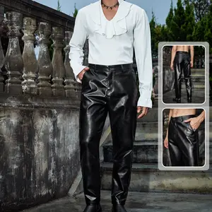 Men’s Glossy Leather Pants – Trendy Punk Style Casual Long Pants for Men