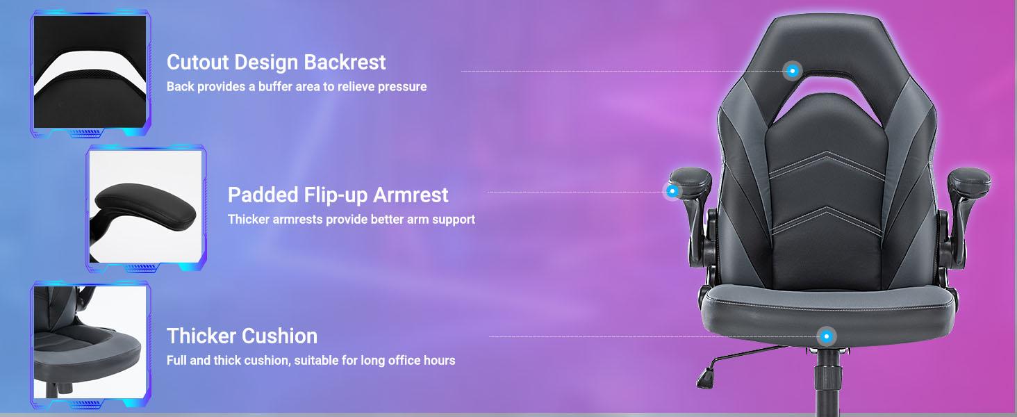 Ergonomic Computer Gaming Chair with PU Leather Lumbar Support, Height Adjustable (Home Office Desk)