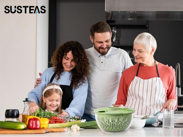 pukomc  5-in-1 Salad Spinner & Veggie Cutter w/Stainless Steel Blades – Washer & Prep Tool - Ultimate Kitchen Utensils Set for Fruits & Vegetables