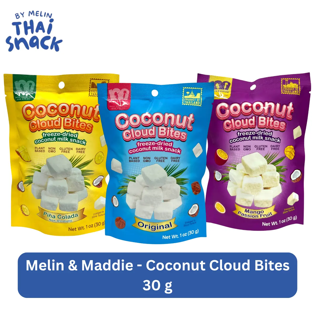 Melin & Maddie Coconut Cloud Bites - Light, Tropical Fruit, Airy Milk-Infused Sweet Creamy Unique Ready-to-Eat Quick Treat Snacks