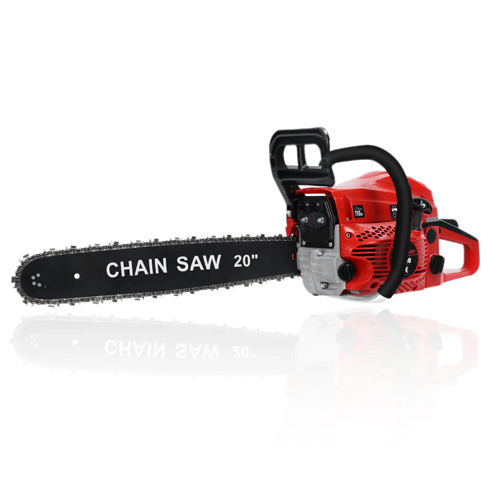 58CC Gas-Powered Chainsaw with 20-Inch Chain, 2-Stroke Engine, Low Kickback, Ergonomic Handle, High Power for Wood Cutting, Tree Trimming, Red Handheld Cordless Outdoor Tool, Chains